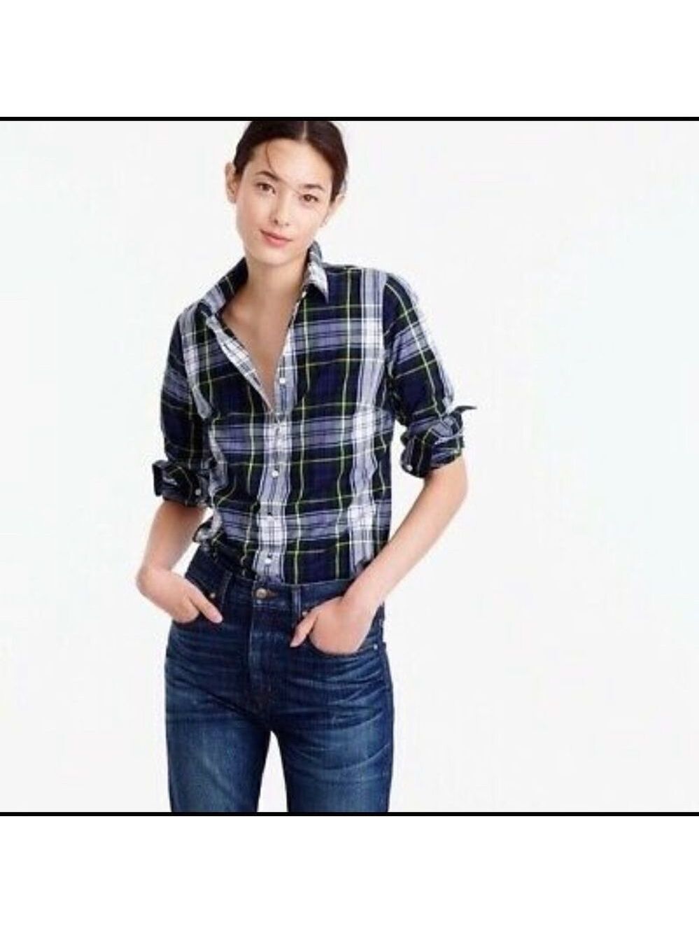 J. Crew Perfect Stewart Plaid Button Down Top
